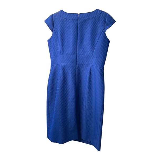 Tahari Arthur S. Levine Blue Textured Cap Sleeve Sheath Dress S 14 Pre-Own EUC - Picture 5 of 6